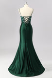 Dark Green Corset Mermaid Long Prom Dress with Rhinestones