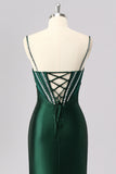 Dark Green Corset Mermaid Long Prom Dress with Rhinestones