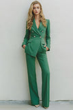 Green Double Breasted 2 Piece Business Suits