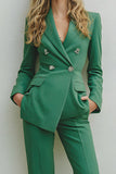 Green Double Breasted 2 Piece Business Suits