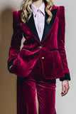 Burgundy 2 Piece Velvet Peak Lapel Single Breasted Prom Suits