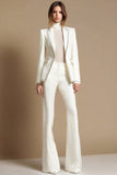2 Piece Sparkly White Peak Lapel Prom Suits with Beading