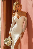 White Off the Shoulder Mermaid Wedding Dress with Slit