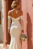 White Off the Shoulder Mermaid Wedding Dress with Slit