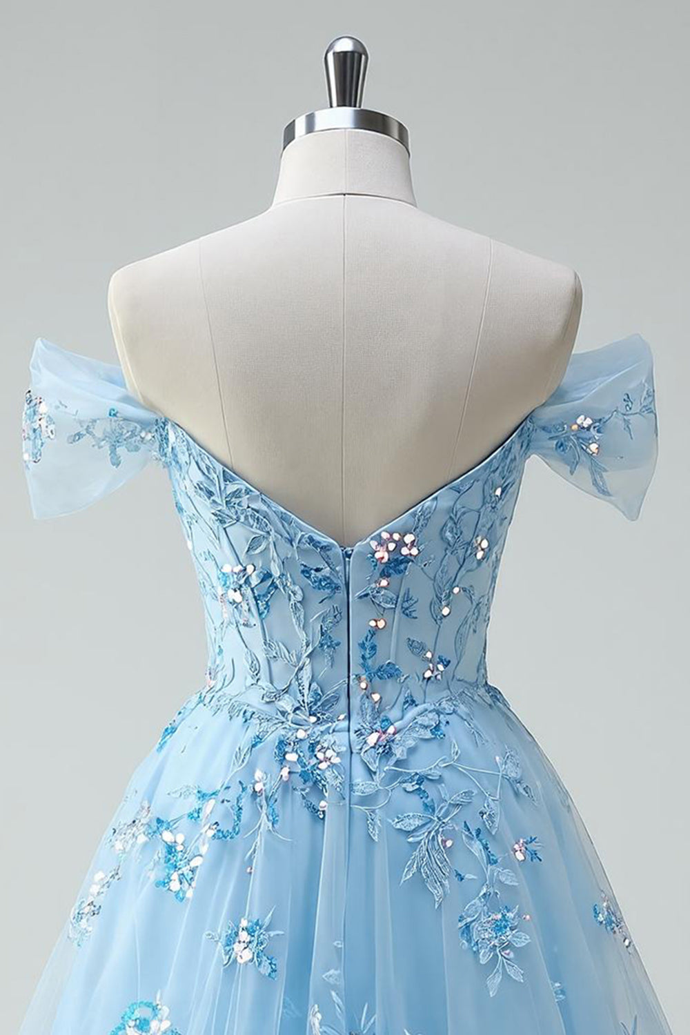 Sparkly Sky Blue Off The Shoulder A-Line Corset Homecoming Dress