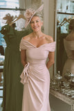 Blush Pink Off The Shoulder Sheath Satin Mother Of The Bride Dress