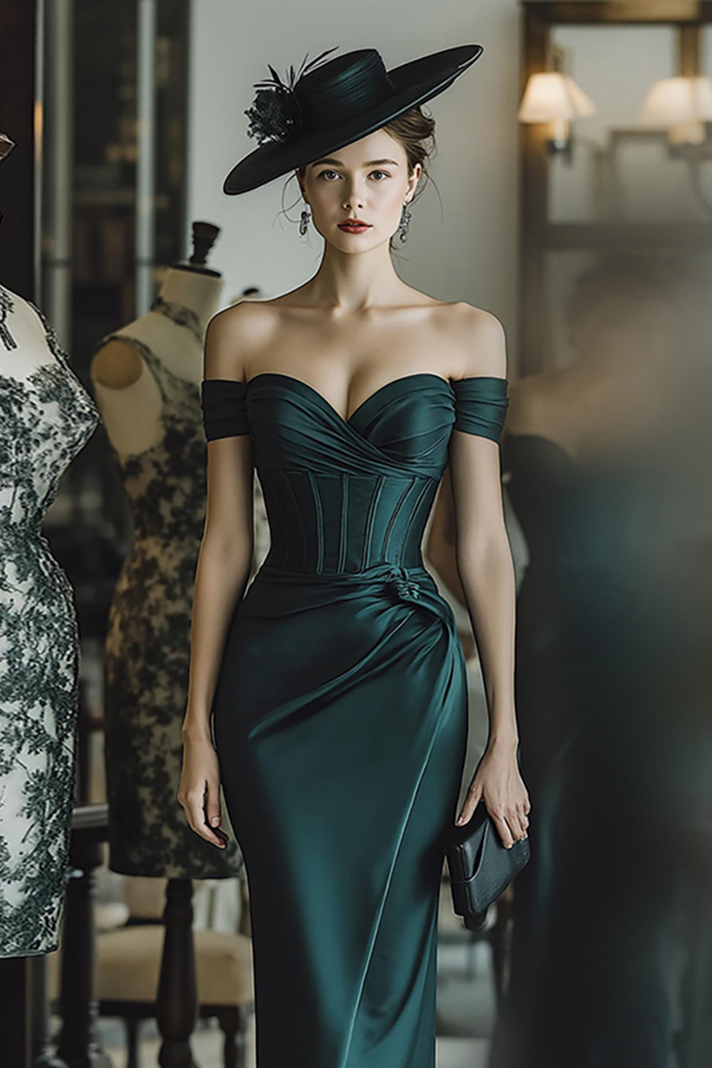 Off The Shoulder Pine Corset Sheath Mother Of The Bride Dress