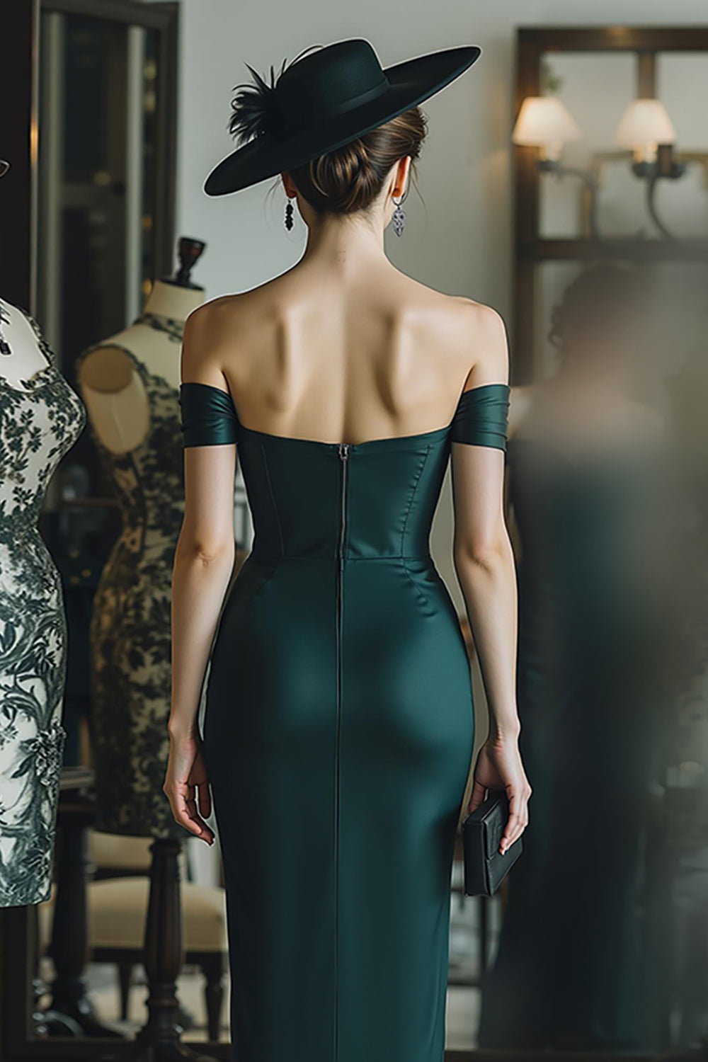 Off The Shoulder Pine Corset Sheath Mother Of The Bride Dress