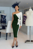 Black and White Sheath One Shoulder Midi Mother Of The Bride Dress