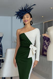 Black and White Sheath One Shoulder Midi Mother Of The Bride Dress