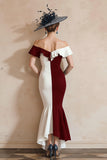 Black and White Mermaid Off The Shoulder Ruffled Long Mother Of The Bride Dress