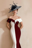 Black and White Mermaid Off The Shoulder Ruffled Long Mother Of The Bride Dress