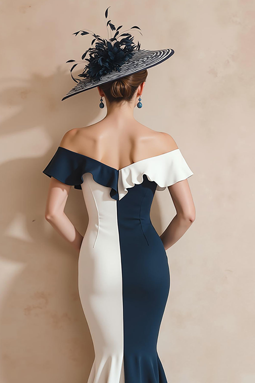 Black and White Mermaid Off The Shoulder Ruffled Long Mother Of The Bride Dress