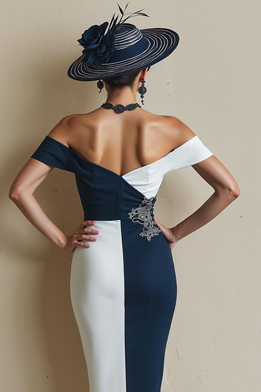 Black and White Off The Shoulder Bodycon Midi Mother Of The Bride Dress with Slit