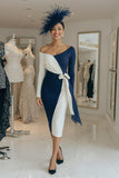 Black and White Long Sleeves Pencil Midi Mother Of The Bride Dress with Sash
