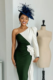 Black and White One Shoulder Bodycon Midi Mother Of The Bride Dress with Sash