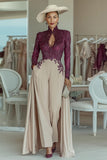 Purple Apricot High Neck Appliqued Mother of the Bride Jumpsuits with Keyhole