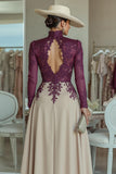 Purple Apricot High Neck Appliqued Mother of the Bride Jumpsuits with Keyhole