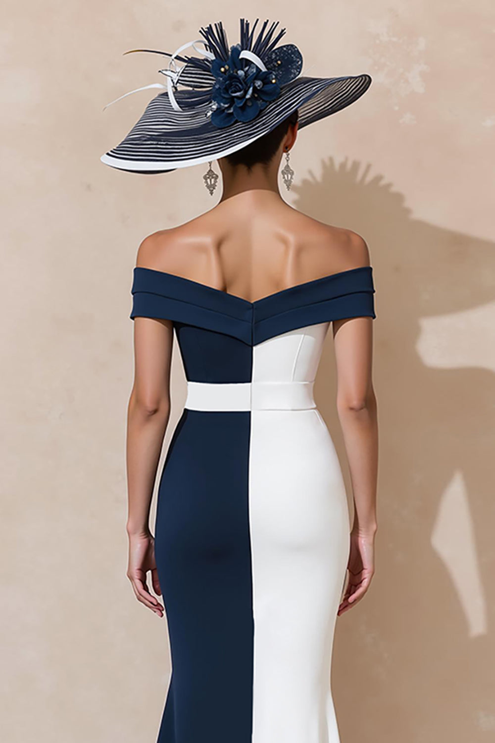Black and White Mermaid Off The Shoulder Mother Of The Bride Dress
