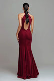 Burgundy Halter Mermaid Keyhole Long Formal Dress