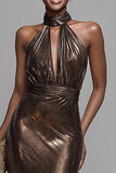 Sparkly Brown Metallic Sheath Long Formal Dress