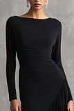 Black Crepe Chiffon Mermaid Formal Dress with Ruffles