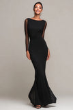 Black Mermaid Boat Neck Maxi Formal Dress