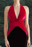 Black and Fuchsia Velvet Mermaid Patchwork Long Formal Dress
