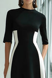 High Neck A-Line Black and White Long Formal Dress