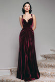 Burgundy Sheath Velvet Long Formal Dress