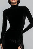 Black Velvet High Neck Mermaid Long Formal Dress with Lace