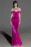 Fuchsia Corset Off the Shoulder Mermaid Maxi Velvet Formal Dress