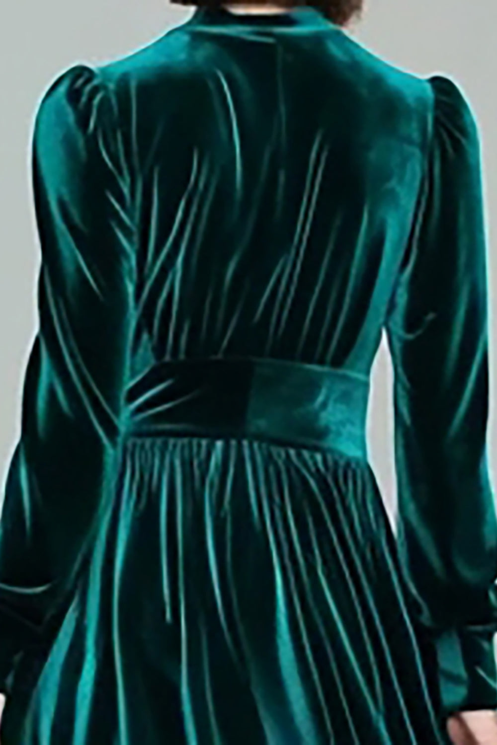 Peacock Green A-Line Velvet Long Formal Dress with Long Sleeves