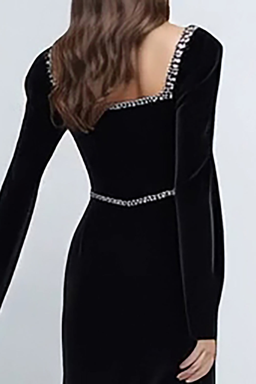 Black Velvet Sheath Long Sleeves Formal Dress with Beading
