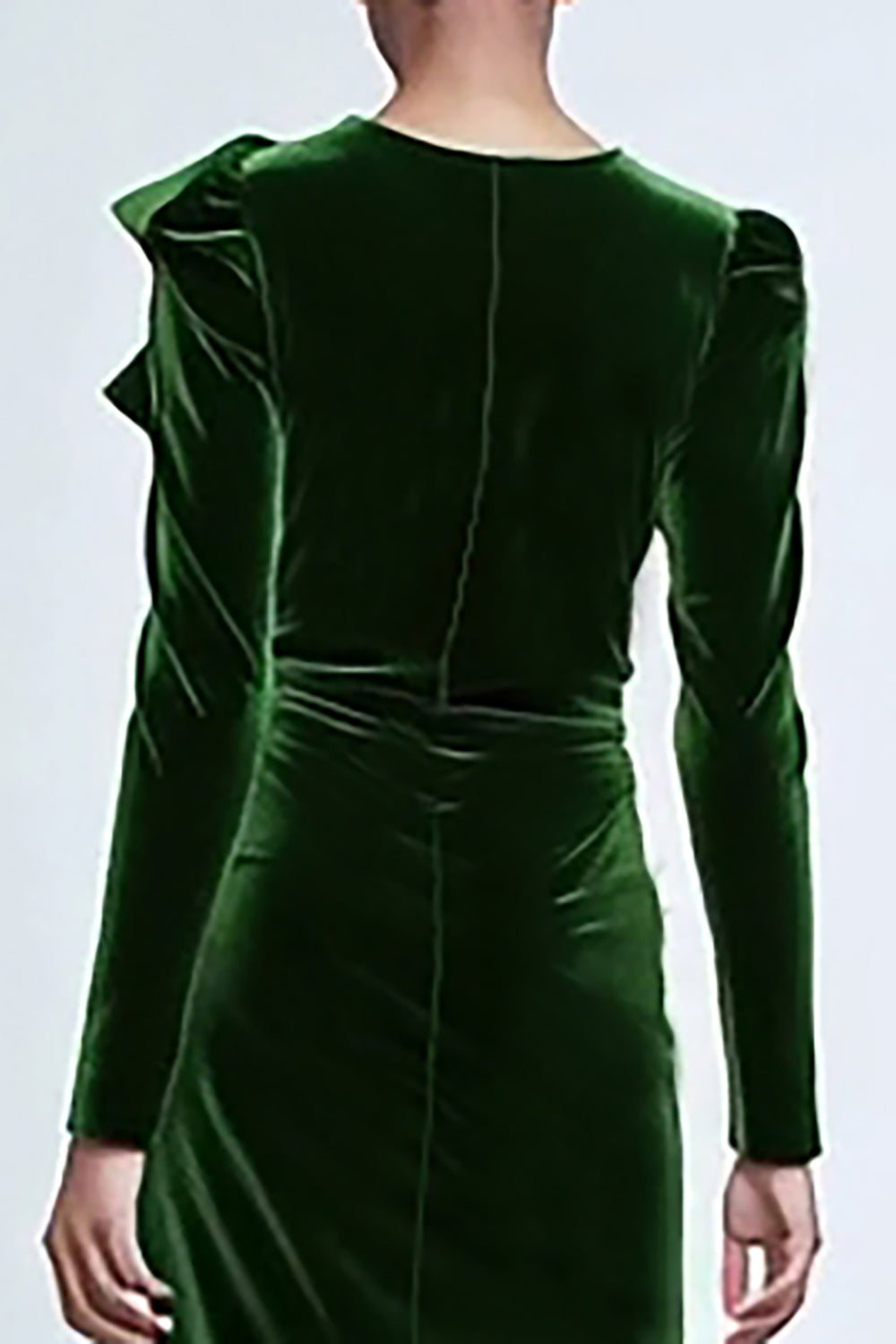 Green Velvet Ruffled Sheath Holiday Party Dress with Long Sleeves