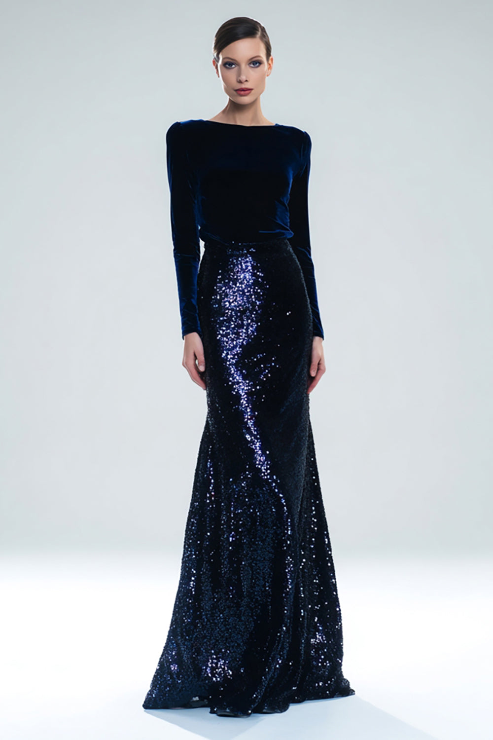 Burgundy Velvet Mermaid Bateau Neck Long Formal Dress