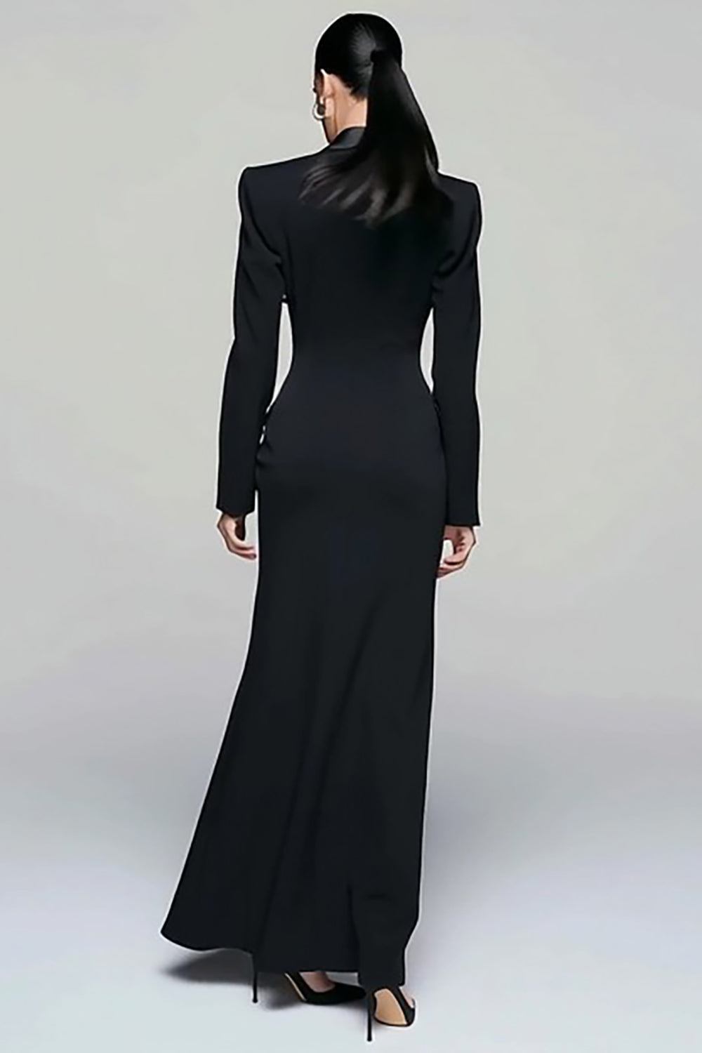 Black Peak Lapel Double Breasted Women's Blazer Dress with Slit