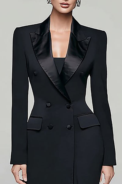 black double breasted blazer dress Zapaka Women with Slit Peak Lapel Business Outfit, Twilight / L Black Evening Dresses 2026 Mustard jetted front pockets with Taglia:M