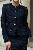 Black Tweed 2 Piece Pencil Long Sleeves Midi Work Dress