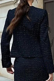 Black Tweed 2 Piece Pencil Long Sleeves Midi Work Dress