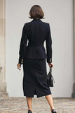 Black 2 Piece Notched Lapel Pencil Midi Work Dress