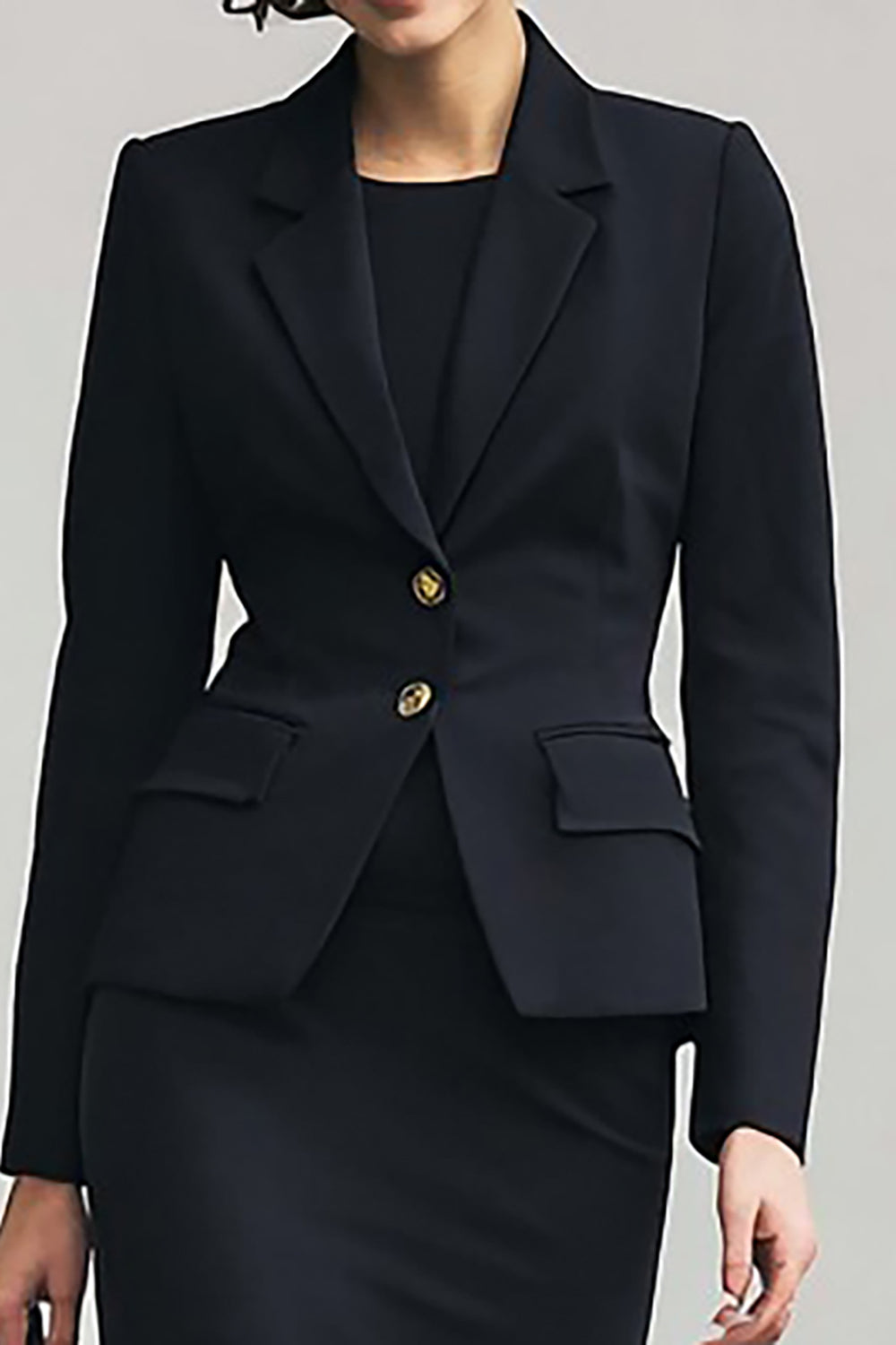 Black 2 Piece Notched Lapel Pencil Midi Work Dress
