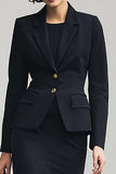 Black 2 Piece Notched Lapel Pencil Midi Work Dress