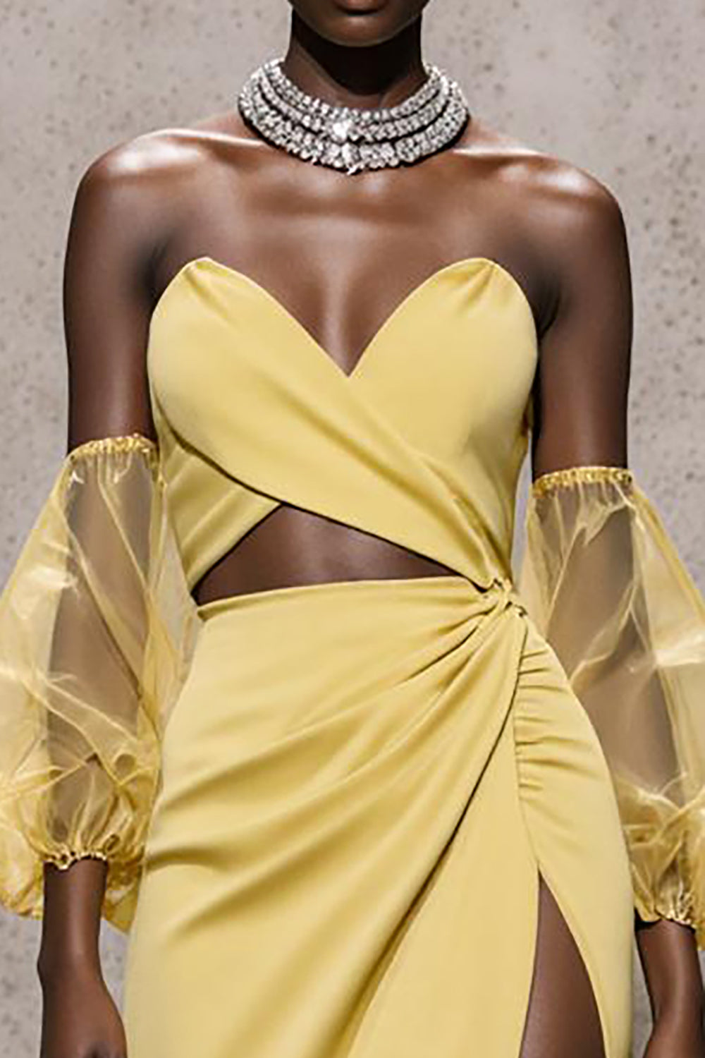 Daffodil Sweetheart Satin Mermaid Long Pageant Dress with Sleeves