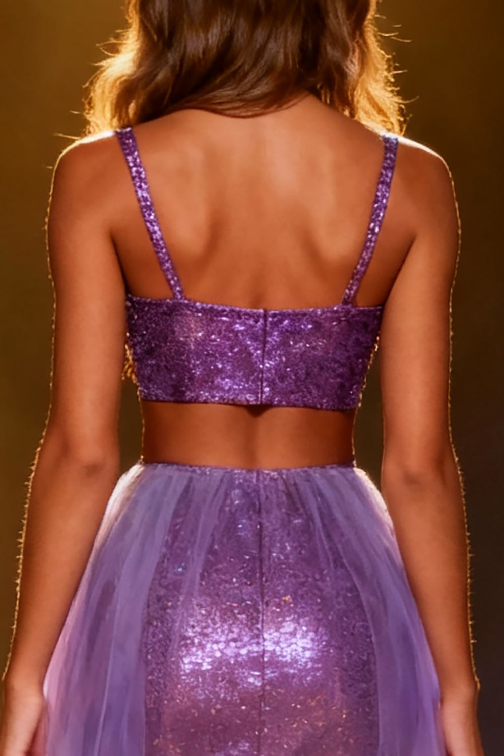 Sparkly Purple Sequin Mermaid Two Piece Long Pageant Dress