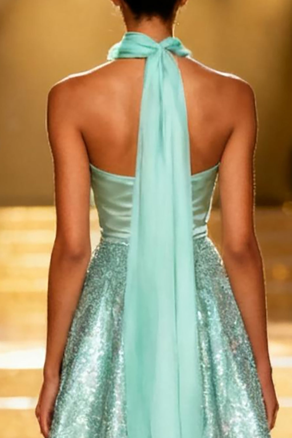 Sparkly Mint Green A Line Neck Scarf Sequin Long Pageant Dress