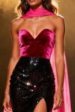 Sparkly Black and Pink Neck Scarf Sequin Long Pageant Dress with Slit