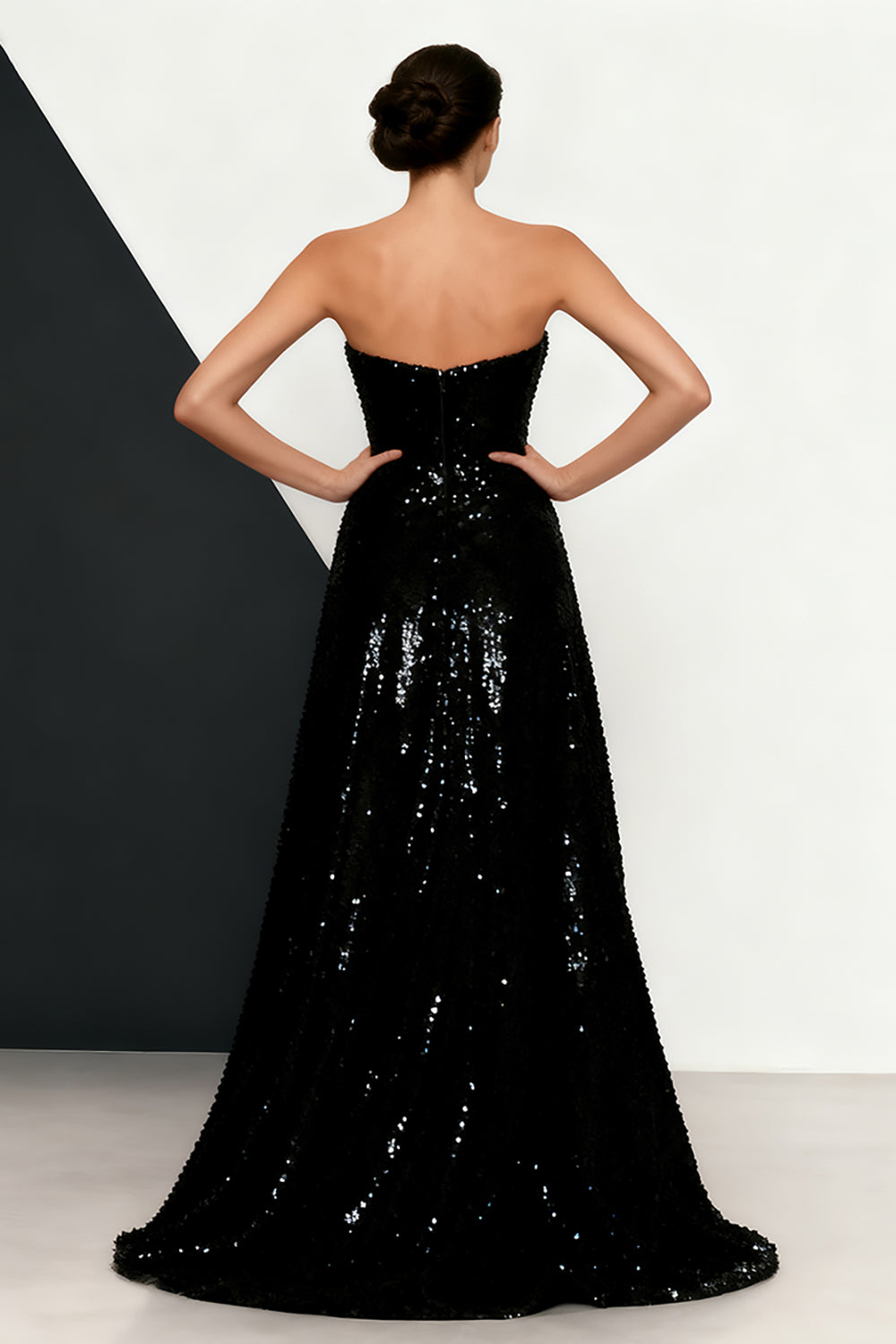 Sparkly Black White Strapless Sequins Mermaid Evening Dress