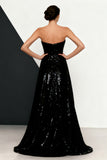 Sparkly Black White Strapless Sequins Mermaid Evening Dress