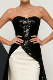 Sparkly Black White Strapless Sequins Mermaid Evening Dress